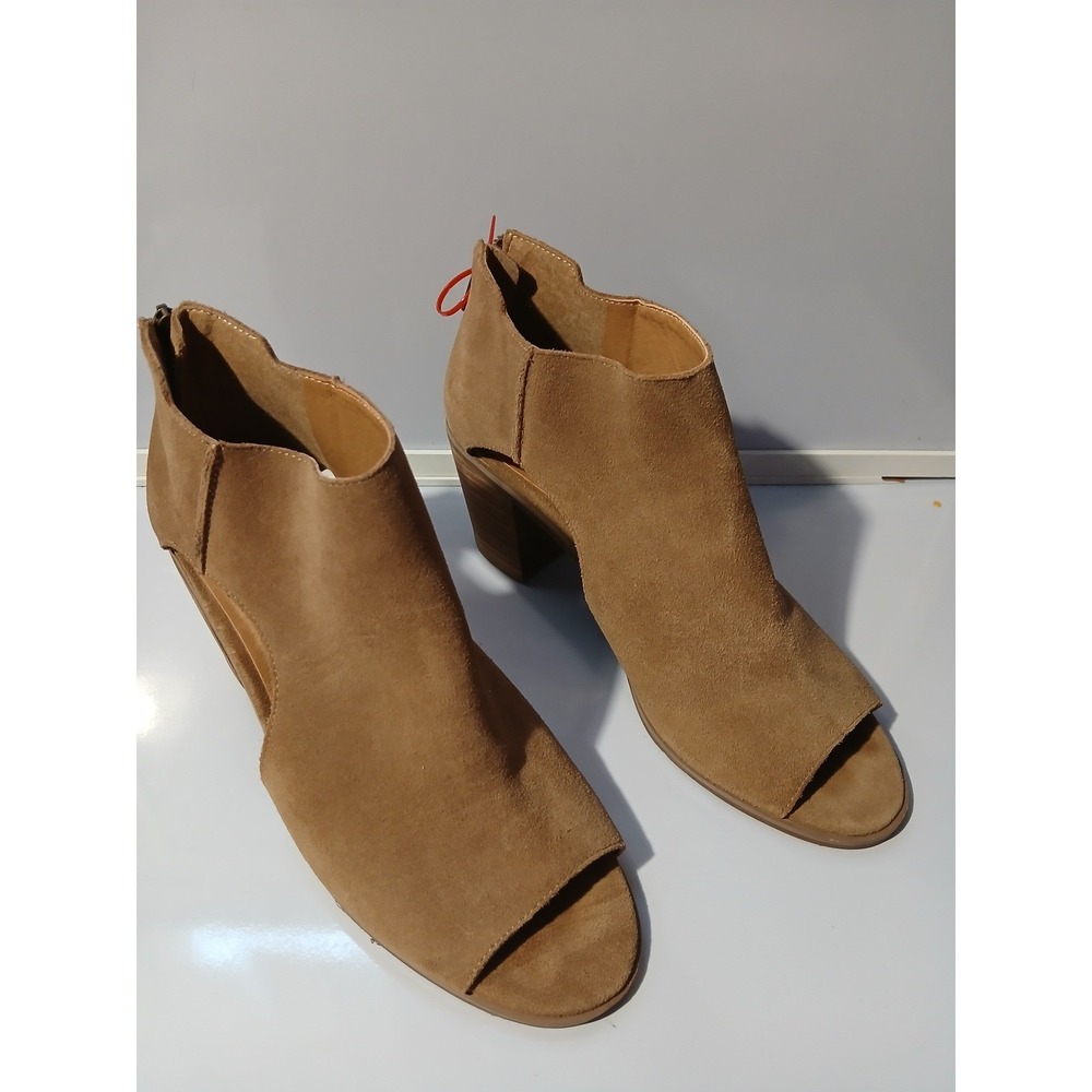 Lucky Brand Womens Tan Suede Peep Toe Cutout Block‎ Heel Booties Ankle Boots 9M